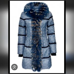 Sportalm Blue Puffer Coat with Fur Trim